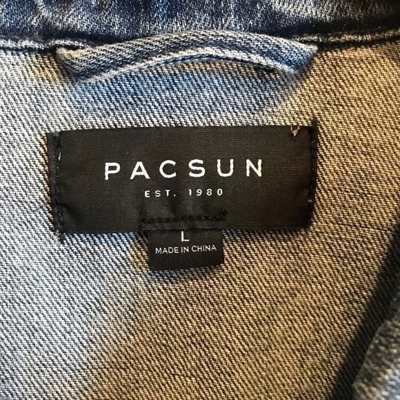 PACSUN Size Large Denim Jean Jacket Distressed - Picture 4 of 10